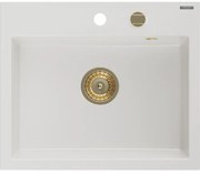 Mexen Oscar zlewozmywak granitowy 1-komorowy 580 x 490 mm, biały, syfon złoty - 6519581000-20-G