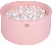 Okrągły Suchy Basen Z Piłeczkami 7cm Dla Dziecka, 90x40cm/300 Piłek, Bawełniany, Jasnoróżowy, Piłki: Białe, Transparentne, Biała Perła - Meowbaby®