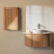 Zestaw Wiszących Mebli Łazienkowych 90x50 Cm Z Drewna Carsone Naturalna & Naturalna & Redondo Cerámica Blanco Rayas Ø36 Cm - Sklum