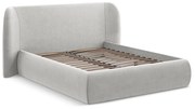 Jasnoszare tapicerowane łóżko dwuosobowe ze schowkiem i stelażem 160x200 cm Hauke – Makamii