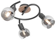 Plafon / Reflektorek / Spot / Spotow / Lampy sufitowe czarny 44,5 cm z przydymionym szkłem i drewnem 3-źródła światła - Vidro Nowoczesny Oswietlenie wewnetrzne
