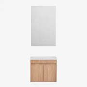 Zestaw Wiszących Mebli Łazienkowych Zintegrowany Z Umywalką Narek Popielaty Brąz & Prostokątny Led I Przeciwmgielny 55x90 Cm Riben - Sklum