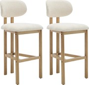 Zestaw 2 stołków barowych z teksturowanej tkaniny i drewna kauczukowca  - Kremowy - YELAZ