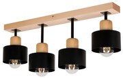 Czarna lampa sufitowa, czteropunktowy spot DSC60x7BU z drewna i metalu