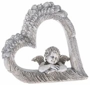 Dekoracja serce z aniołem, szary, polyresin, 14,5 x 13,5 x 4 cm