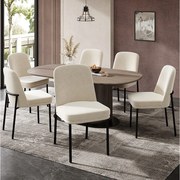 Zestaw 6 welurowych krzeseł do jadalni w kolorze beżowym z czarną metalową ramą