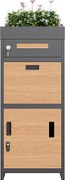 Szafka na paczki i listy z zamkiem szyfrowym + kwietnik - 50 x 37 x 118,5 cm - metalowa - szara + naturalna