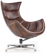 Brązowy skórzany obrotowy fotel jajo F5-R24