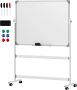 HOMCOM Tablica Magnetyczna, 120 x 90 cm, Obrotowa, Mobilna, z Markerami &amp; Gąbką, Stalowa Konstrukcja, Biała