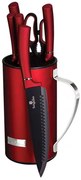 Czerwony zestaw stalowych noży z silikonową rączką B7-D91