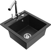 Mexen Vito zlewozmywak granitowy 1-komorowy z baterią kuchenną Duero, czarny/srebrny metalik - 6503-73-671600-00