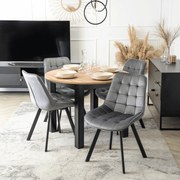 Zestaw Stół Okrągły Rozkładany HARRY 102-142 cm Dąb Craft/Czarny i 4 Krzesła Tapicerowane RICK Szare Nowoczesne