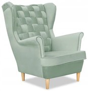 Fotel Uszak oparcie KRATKA jasna mięta pistacja