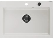 Mexen Elix zlewozmywak granitowy 1-komorowy 700 x 500 mm, biały, syfon czarny - 6526701005-20-B