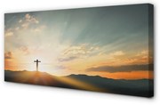 Obraz na płótnie Krzyż słońce góry