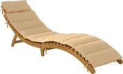 Outsunny Leżak słoneczny składany odporny na warunki atmosferyczne leżak ogrodowy z drewna z tapicerką i zagłówkiem uchwyt do przenoszenia 183 x 54 x 63 cm, beżowy | Aosom PL
