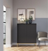 Komoda Wysoka Geriffelt DomoHome NOVA – 2 drzwi, Highboard z złotymi uchwytami, Czarny, złote nogi 125x104x39cm - Elegancka do salonu