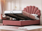 Łóżko z tapicerowanym welurowym zagłówkiem - 140x200cm - zagłówek w kształcie kwiatu - z stelażem na listwy - Różowe