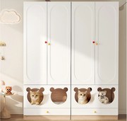 Zestaw 2 szaf dziecięcych 160x50x200 cm - z wieszakami na ubrania - z łóżkami dla kotów - 4 drzwi - biały + naturalny