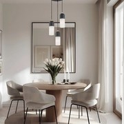 Lampa wisząca nad okrągły stół w salonie - Burgos Czarna, trzy klosze podłużne opal