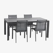 Zestaw Stół Prostokątny 180-240x100 Cm Rozkładany Z Aluminium Starmi I 4 Krzesła Ogrodowe Eika Grafitowa Szarość - Sklum