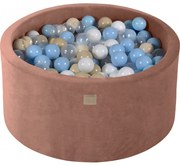 Okrągły Suchy Basen Z Piłeczkami 7cm Dla Dziecka, 90x40cm/300 Piłek, Welurowy, Beżowy, Piłki: Błękitne, Beżowe, Białe, Transparentne - Meowbaby®