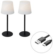 Zestaw 2 czarnych lamp stołowych akumulatorowych 40 cm IP54 - Jude