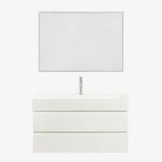 Zestaw Wiszących Mebli Łazienkowych Z Drewna I Forniru Jesionowego Zintegrowany Z Umywalką Ona Biała & Prostokątna - Sklum