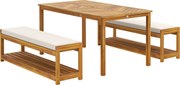 Outsunny Zestaw mebli ogrodowych 3 elem., Siedzisko z 1 stołem z otworem na parasol i 2 ławkami 150 x 85 x 75 cm Teak