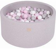 Okrągły Suchy Basen Z Piłeczkami 7cm Dla Dziecka, 90x40cm/300 Piłek, Bawełniany, Jasnoszary, Piłki: Szare, Białe, Pastelowy Róż - Meowbaby®