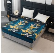 PrzytulneMieszkanie.pl Prześcieradło z mikropluszu ZŁOTO I BIAŁY MOTYL 180x200 cm ciemnozielony