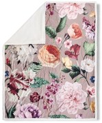 Beżowy koc dwustronny Descanso Fiori, 130x160 cm