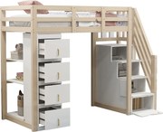 Łóżko piętrowe dla dzieci - 90 x 200 cm - z 4 szufladami + schodki do przechowywania - drewno - naturalne