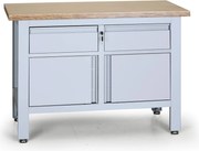 Stół warsztatowy G6, 2 szuflady, 2 szafki, 1200 x 600 x 860 - 900 mm, szary