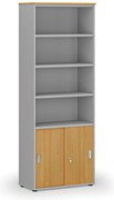 Szafa biurowa kombinowana PRIMA GRAY, drzwi przesuwne na 2 poziomach, 800 x 420 x 2128 mm, szary/buk