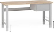 Stół warsztatowy z regulacją wysokości G7, blat bukowy, 1700 x 685 x 840-1040 mm, 1x kontener, 1x szuflada, szary