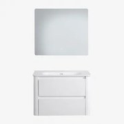 Zestaw Wiszących Mebli Łazienkowych Zintegrowany Z Umywalką Egerton Biała & Prostokątny Led I Przeciwmgielny 80x70 Cm Riben & Bez Kranu - Sklum