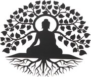 Drewniana rzeźbiona dekoracja ścienna Drzewo z Buddą, 35 x 35 x 1 cm