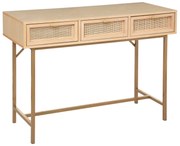 Wąska konsola boho RAYO z 3 szufladami i plecionką wiedeńską