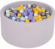 Okrągły Suchy Basen Z Piłeczkami 7cm Dla Dziecka, 90x40cm/300 Piłek, Bawełniany, Jasnoszary, Piłki: Wrzosowe, Żółte, Miętowe, Srebrne - Meowbaby®