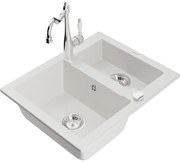 Mexen Carlos zlewozmywak granitowy 1,5-komorowy z baterią kuchenną Carla, biały - 6518-20-670700-00