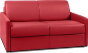 Kanapa 2-osobowa rozkładana typu express z czerwonej ekoskóry z siedziskiem z pianki z pamięcią kształtu - Powierzchnia spania 120 cm - Materac 18 cm CALIFE