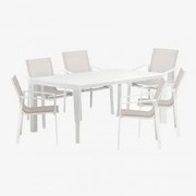 Zestaw Stół Prostokątny 180-240x100 Cm Rozkładany Z Aluminium Starmi I 6 Krzeseł Ogrodowych Eika Gardenia Biel - Sklum
