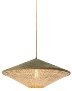 Rustykalna lampa wisząca zielony welur z rattanu 60 cm - Frills CanWiejski/ Rustykalny / Vintage Oswietlenie wewnetrzne