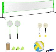 SPORTNOW Zestaw do badmintona z 2 rakietami, 3 lotkami, regulowana wysokość 107-155 cm, Czarno-Zielony