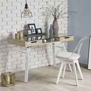 Biurko szklane białe + dąb sonoma F9-C54