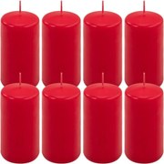 Zestaw świec filarowych, 10 cm, Ø 5 cm, czerwone, 8 szt.