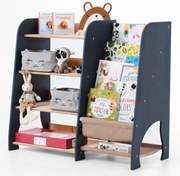 Drewniane regały Montessori 2w1: Regał na książki i zabawki