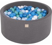 Okrągły Suchy Basen Z Piłeczkami 7cm Dla Dziecka, 90x40cm/300 Piłek, Bawełniany, Ciemnoszary, Piłki: Białe, Niebieskie, Turkusowe, Błękitne, Niebieska Perła - Meowbaby®