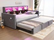 Rozkładana sofa z poduszkami 90x190cm - z oświetleniem LED - z gniazdem ładowania - z wysuwane łóżko - tkanina welurowa - Ciemnoszary